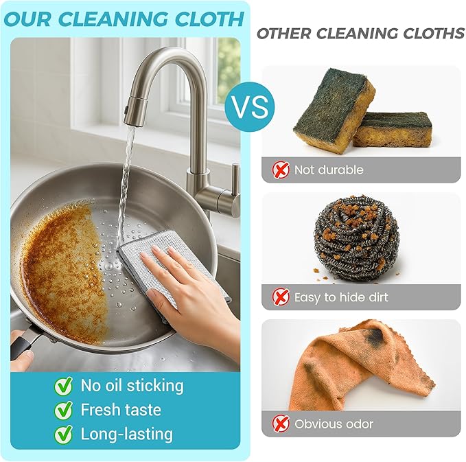 12 PCS Non Scratch Wire Dishcloth, Cleans Fast Without Scratching, Stands Up to Stuck-on Grime, Multi-Surface Safe, Wire Dishwashing Rag Cleaning Power for Everyday Jobs 7.87“ x 7.87”