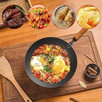 WANGYUANJI 11-Inch Round-Bottom Carbon Steel Wok with Glass Lid, Removable Wooden Handle, Traditional Pow Pan for Gas Flame/Wok Ring Only (Not for Flat-Top or Induction)