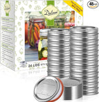 Dalzom® 24Pcs Canning Lids with 24Pcs Rings Wide Mouth, Premium Mason Jar Lids with Bands/Rings for Ball, Kerr Jars - Food Grade Material, 100% Fit & Airtight for Wide Mouth Mason Jars