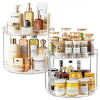 LAMU 2 Pack 2 Tier Lazy Susan Turntable Organizer 10.6'' Rotating Spice Rack Organization for Cabinet, Kitchen, Pantry, Countertop, Bathroom, Vanity, Medicine Cabinet Organizer, Clear