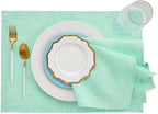 Solino Home Linen Cloth Napkins Set of 4-100% Pure Linen Chambray Aqua Dinner Napkins 20 x 20 Inch for Winter - Athena, Handcrafted and Machine Washable