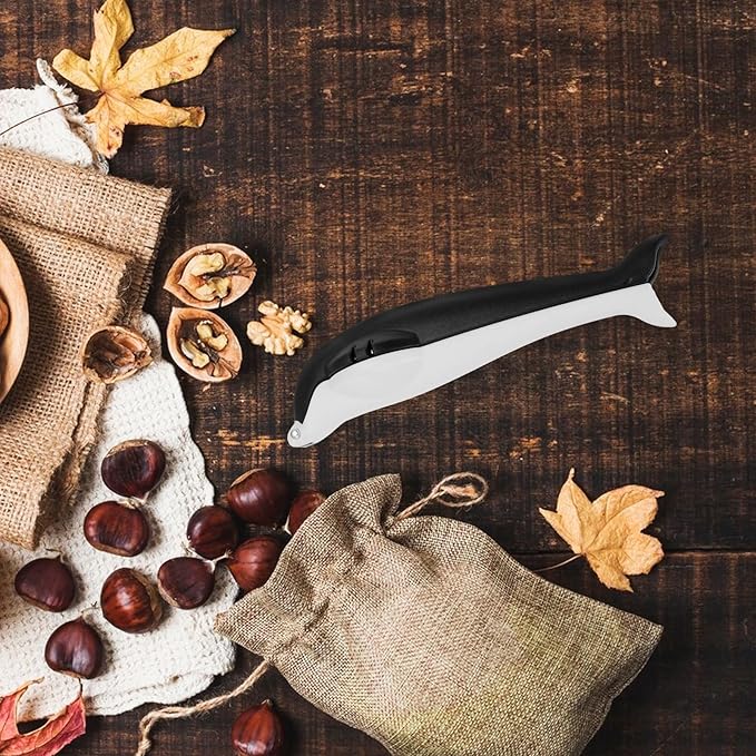 FOMIYES Chestnut Opener Nutcracker Clip Black Stainless Steel Manual Chestnut Cutter Handheld Walnut Cracker Tool for Home Kitchen Specialty Gadget