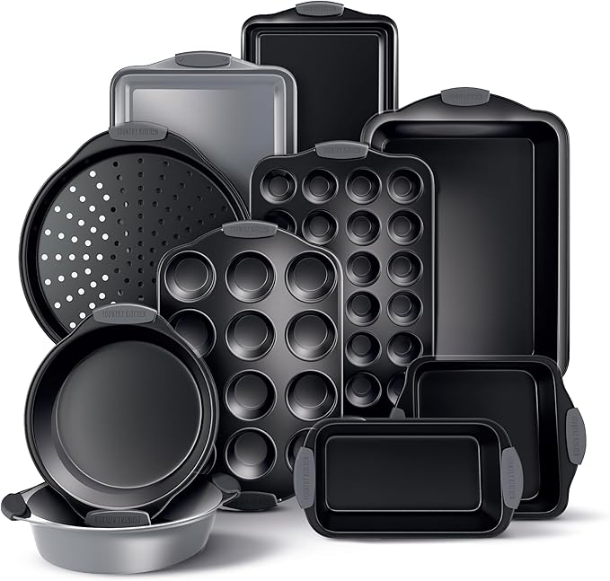 Country Kitchen Nonstick Stackable Bakeware Set - Heavy Duty, Durable, Easy Release Baking Set, Grey, 10 Pcs