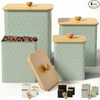 Kitchen Canisters for Countertop Set of 4 - Textured Iron Kitchen Canisters with Airtight Lids - Flour Sugar Canister Set - Flour and Sugar Containers Farmhouse - Coffee Jar for Counter - Green Jar x4