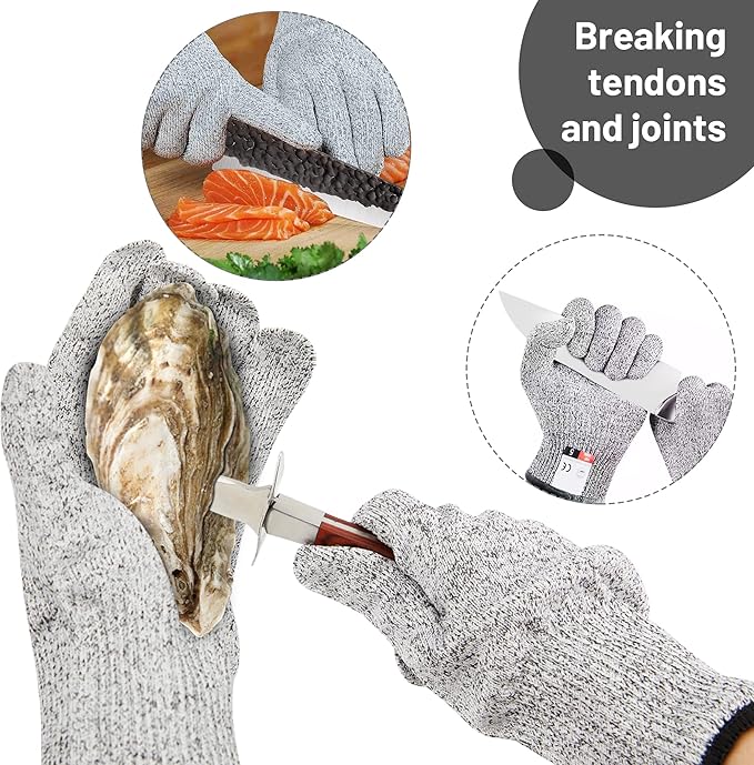 Oyster Shucking Knife Set of 2 with Cut Resistant Glove, Stainless Steel Oyster Opener Tool, Wood Handle Shellfish Shucker for Oysters Clams Scallops Mussels Seafood Tools