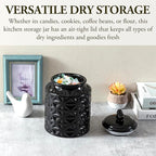 MyGift 6 Inch Round Black Ceramic Cookie Jar with Airtight Lid and Bird Shape Top Handle, Vintage Style Kitchen Canister with Embossed Geometric Star Pattern