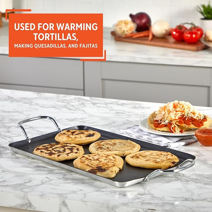 IMUSA Ceramic Nonstick, Stovetop Double Burner Griddle with Metal Handles, 19-Inch, Black