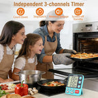 FCXJTU Digital Dual Triple Kitchen Timer, 3 Channels Magnetic Countdown Stopwatch Timer for Cooking, Loud Alarm Large Display Multi Food Memory Timer for Seniors & Teachers Battery Included (Blue)