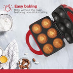 Holstein Housewares Non-Stick 6-Count Electric Cupcake Maker Machine – Bakes 6 Cupcakes, Muffins, Pizza Cups, Cinnamon Buns – Perfect for Gifts, Birthdays, Holidays, or Bake Sales, Red