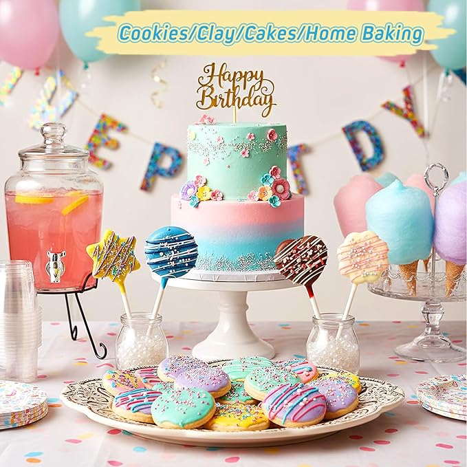 LemonRoad 4 Cake Pop Molds Sets with 100 Paper Sticks Cake Pop Cutter and Pusher 3D Printed Mold Shapes Press Star Heart Round Flower Baking Tools Kit for Birthday Wedding Party Desserts