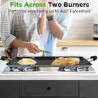 Nutrichef Double Burner Griddle, Non-Stick Stove Top Griddle for Gas Stove, Dishwasher Safe, Heatproof Bakelite Handles, Even Heat Distribution, PFOA & PFOS Free, 20” x 12” x 0.8” Inch (Black)