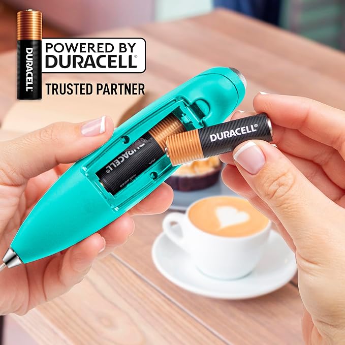 Zulay Kitchen Powerful Milk Frother Wand With 4 AA Duracell Batteries - Ultra Fast Handheld Drink Mixer - Electric Whisk Foam Maker for Coffee, Lattes, Cappuccino, Matcha & Creamer - Aqua