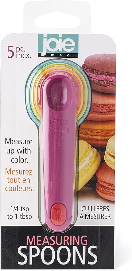 Joie Measuring Spoons, Assorted Colors, Imperial and Metric Measurements, 5-Piece Set
