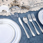 WELLIFE 450 PCS Silver Disposable Dinnerware Set for 75 Guests, Wedding Plates Silver Plastic Plates for Party, Including 75 Dinner Salad Plates, Cups, Forks Knives Spoons for Wedding and Party