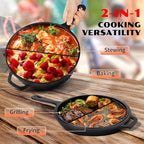 Overmont Cast Iron Skillet with Lid - 2-in-1 Cast Iron Dutch Oven - 3.2QT Deep Pot with Frying Pan - Pre-seasoned Cookware Multi Cooker Skillet - Dutch Oven Pot with Recipe for Grill Induction Stovetop Camping(10.5")