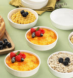 Ramekins 8 oz Oven Safe Set of 6 - Ceramic Creme Brulee Dishes, Souffle Cups, Individual Quiche Baking Dish, Food-Safe White Pudding Bowls for Kitchen, Stackable and Dishwasher Safe