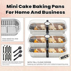 NPLUX 50 PACK Mini Cake Pans with Lids and Spoons, Rectangular Aluminum Foil Bread Pan, Mini Loaf Pans and Food Containers with Lids(Silver, 6.8oz)