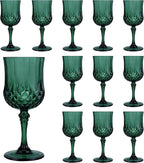 Plastic Wine Glasses, Plastic Goblets Vintage Style Cordial Unbreakable Drinking Glasses, Reusable Drinkware for Wedding Reception, Grand Event Party Supplies (12, Green)