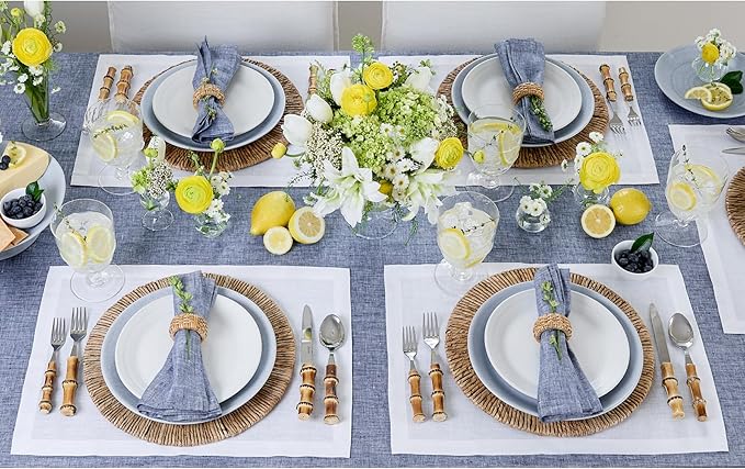 Solino Home Linen White Placemats Set of 4 - 100% Pure Linen Placemats 14 x 19 Inch for Winter, Valentines, Holiday, New Year - Fete
