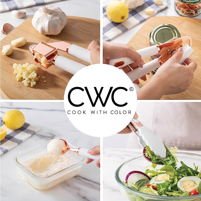 COOK WITH COLOR Kitchen Gadget Set Copper Plated Stainless Steel Utensils with Soft Touch Handles, Copper White, 10 Pieces