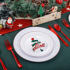 NOCCUR 60PCS Christmas Plates - Include 30 Dinner/Dessert Plastic Plates with Red Christmas Trees, Serve for 30 Guests