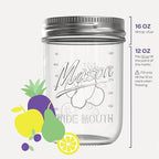 SEWANTA Wide Mouth Mason Jars 16 oz [18 Pack] With Mason Jar Lids and Bands, Mason Jars 16 oz - For Canning, Fermenting, Pickling - Jar Décor - Microwave/Dishwasher Safe.