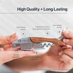 Hicoup Wine Opener - Professional Corkscrews for Wine Bottles w/Foil Cutter and Cap Remover - Manual Wine Key for Servers, Waiters, Bartenders and Home Use - Stainless Steel With Sandalwood