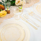 WELLIFE 600 PCS Gold Glitter Disposable Dinnerware Set for 100 Guests, Plastic Plates for Party, Including 100 Dinner Plates, 100 Salad Plates,Cups,Silverware Set for Wedding and Party Supplies