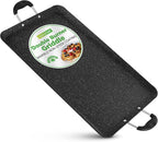 Nutrichef Double Burner Griddle, Non-Stick Stove Top Griddle for Gas Stove, Dishwasher Safe, Heatproof Bakelite Handles, Even Heat Distribution, PFOA & PFOS Free, 20” x 12” x 0.8” Inch (Black)