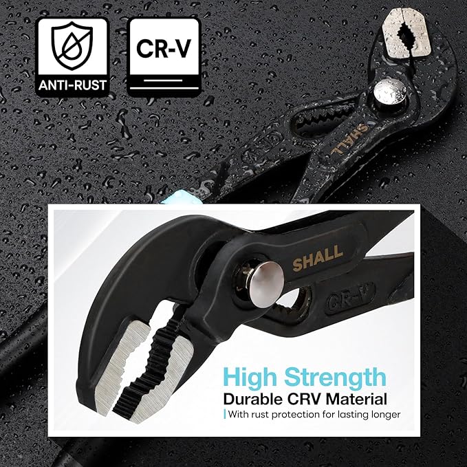 SHALL 3-Piece Groove Joint Pliers Set (12, 9-1/2, 7 Inch), Push-Lock Water Pump Pliers In Cr-v Steel, Fast Adjustable Tongue and Groove Pliers with Tool Roll Bag for Home Repair & Plumbing