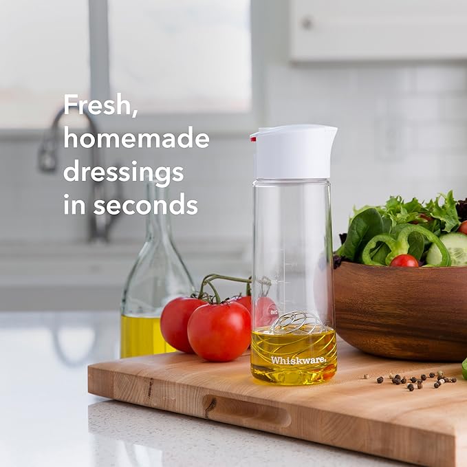 Whiskware Tritan Plastic Salad Dressing Bottle with BlenderBall Whisk, Leak Proof Salad Dressing Shaker Bottle for Fresh, Homemade Dressings (Pack of 12)