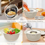 4-1 Colander with Bowl & Spoons Set - Rotatable Colander for kitchen with New Upgraded Graters, Food Strainer(Patented) for Pasta, Fruits, Vegetables, Funny Presents for Women, Beige