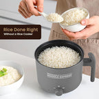 Elite Gourmet NOODLE EXPRESS Electric Hot Pot, Prepare Noodles, Soups, Stews, Cool-touch Handle, Ceralast™ PFAS-Free Ceramic Non-stick, Tempered Glass Lid, 2 Heat Settings-High/Low, Grey