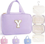 TOPEAST Travel Toiletry Bag for Women - Hanging Toiletry Bag Makeup Bag, Portable Toiletries Cosmetic Bag, Airplane Travel Essentials - Letter Y, Purple