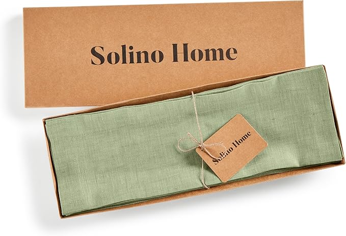 Solino Home Linen Cloth Placemats Set of 4-100% Pure Linen Chambray Olive Placemats 14 x 19 Inch for New Year - Athena
