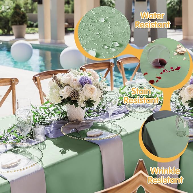 BRILLMAX 10 Pack Sage Green Tablecloths for 6 Foot Rectangle Tables 60 x 102 Inch - 6ft Rectangular Bulk Linen Polyester Fabric Washable Cloth Cover for Wedding Reception Banquet Birthday Party
