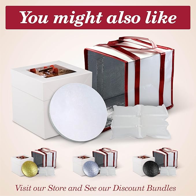 Cakebon Cake Boxes with Boards - 10 Inch Round Cake Drum White (3-pack) - Box With Window for Birthdays, Weddings and Parties