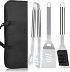 BBQ Tool Grilling Accessories, 16-Inch Stainless Steel BBQ Grill Tools Set for Men, Heavy Duty Grilling Accessories Kit for Camping, Kitchen, 3 PCS Extra Thick Barbecue Utensil