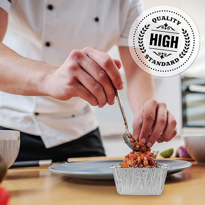 PLASTICPRO Disposable 4.25'' X 4.25 X 2'' Inch Square Aluminum Tin Foil Baking Pans Bakeware - Cookware Perfect for Baking Cakes,Brownies,Bread, Meatloaf, Lasagna, Pack of 100