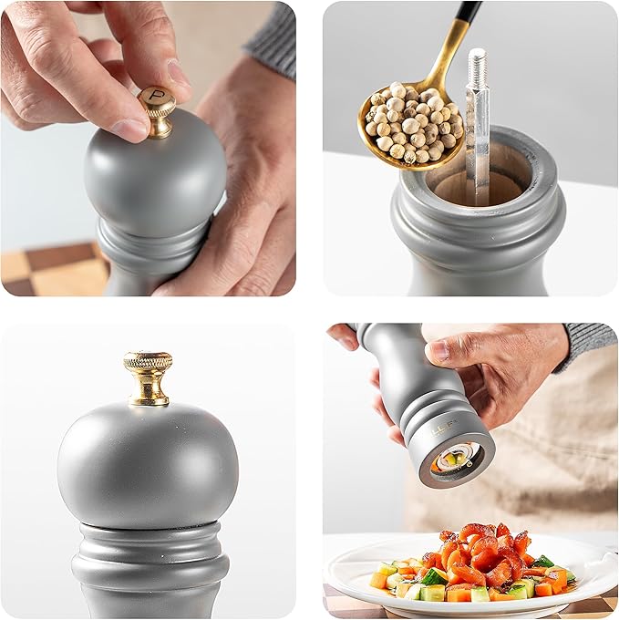 Salt and Pepper Grinder Pepper Mill Grinder Pepper Grinders Shakers Salt Mill Set of 2 with Adjustable Ceramic Rotor 7 Inch Grey