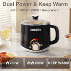 Dezin Hot Pot Electric with Steamer, Rapid Noodles Cooker, Stainless Steel Electric Pot 1.6 Liter, Perfect for Ramen, Egg, Dumpling, Soup, Oatmeal with Temperature Control and Keep Warm Function