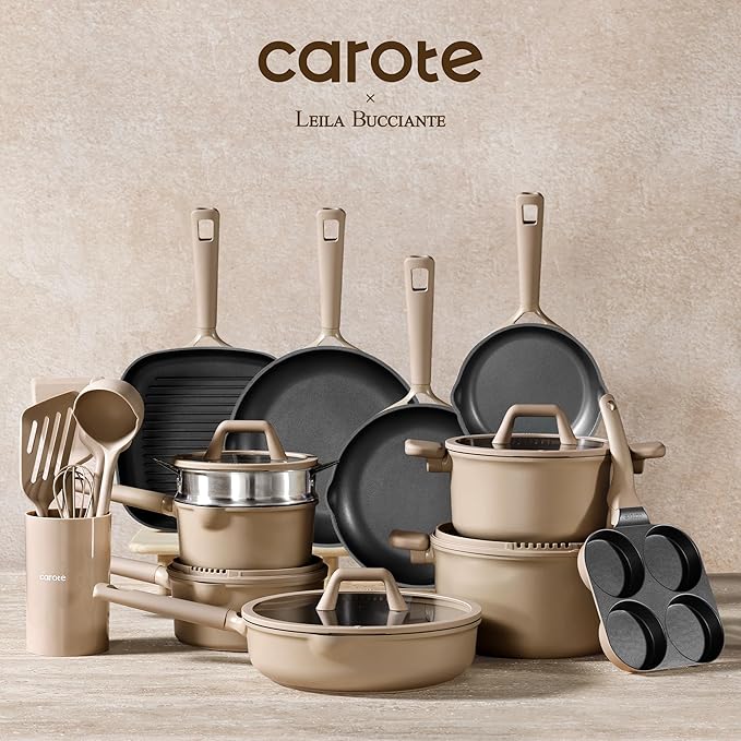CAROTE 31PCS Pots and Pans Set, Nonstick Cookware Set Kitchen Non Stick Induction Titanium Cookware Non-toxic Granite Cooking set, PFOA Free