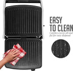 OVENTE Electric Panini Press Sandwich Maker, 1500W Indoor Grill with Non-Stick Coated Plates, Temperature Control & Removable Drip Tray, Opens 180 Degrees to Fit Any Type/Size of Food, Silver GP1861BR