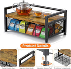 Tea Bag Organizer - Tea Organizer with 8 Compartments & Drawer, Wooden Tea Bar Storage Box, Tea Bag Holder for Countertop Kitchen Tea Station, Rustic Brown