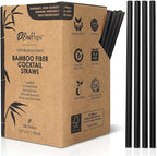 5” Short Biodegradable Bamboo Fiber Cocktail Straws | 200 Count, 100% Compostable, Plastic-Free, Eco-Friendly Drinking Straws | 5-Inch, Heat-Resistant PHA Coffee and Cocktail Stirrers (Black)