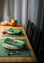 Solino Home Linen Placemats Set of 4 - Forest Green Placemats 14 x 19 Inch - 100% Pure Linen Table Mats for Winter, New Year - Athena