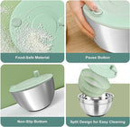 Stainless Steel Salad Spinner, 5.2 Qt Lettuce Spinner with Drain and 3-in-1 Mixing Bowl with 6 Blade Slicer, Multifunctional for Salad, Fruits
