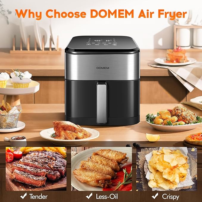 6.2 Qt 1500W Large-Capacity Air Fryer with Non-Stick Basket, 8-in-1 Multi-Function Air Fryer with Preset, Cooker for Healthy and Low-Oil Meals, Convenient Operation