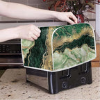 JEOCODY Teal Gold Marble Toaster Cover With Handle - 2 Slice Appliance Cover for Bread Maker, Kitchen Small Appliances, Universal Size Microwave Oven - Dustproof