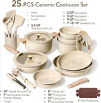 CAROTE 25PCS Ceramic Cookware Set, Pots and Pans set Non Stick, RV Kitchen Cooking Set Removable Handles, Oven Safe, Induction Cookware, Non-toxic Kitchen Cooking Set, PFAS and PFOA Free